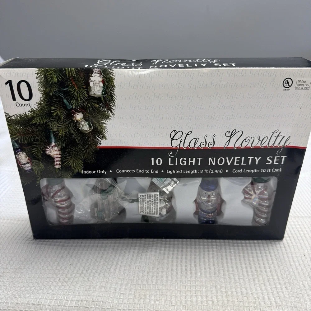 Vintage 2002 Target Christmas Glass Novelty 10 Lights Strand Santa Snowman‎